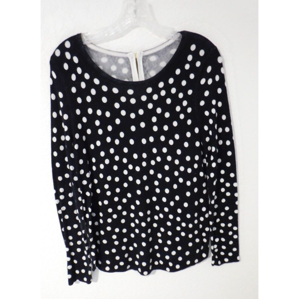 CHICO’S Women’s Black w/white Polka Dots Zip Sweater Soft Rayon Blend